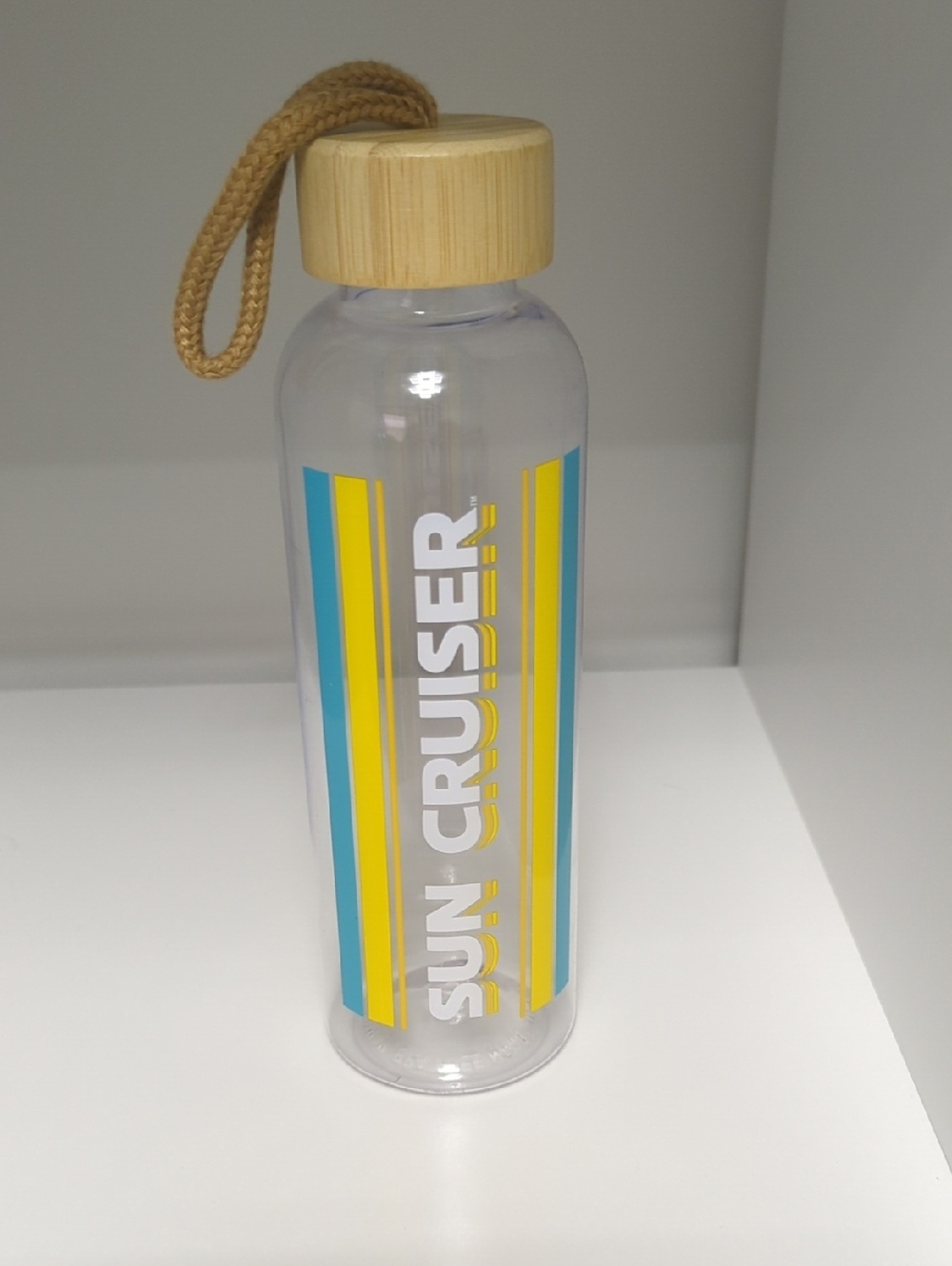 Clear Water Bottle with Bamboo Lid - Yellow & Blue